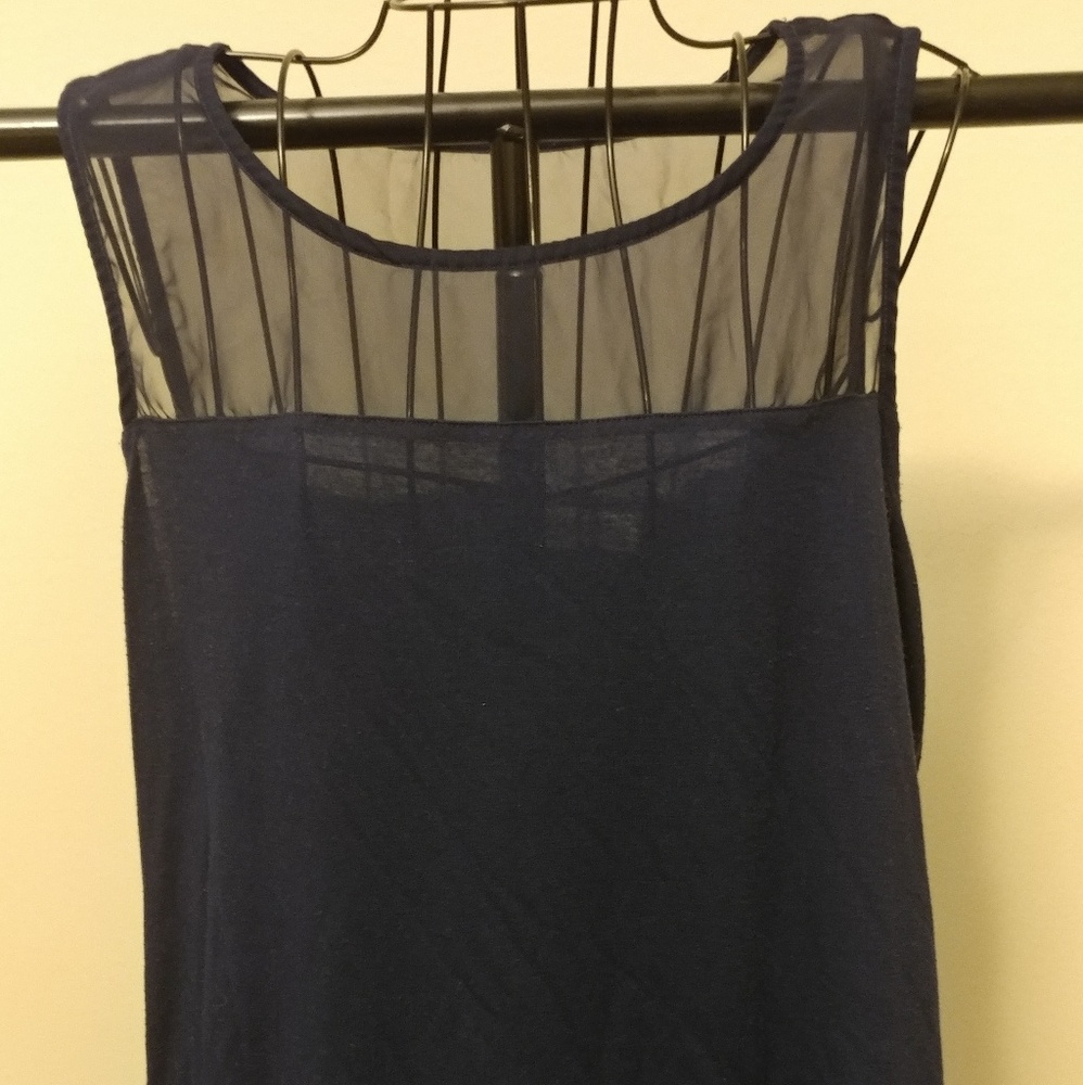 Navy Sleeve-less Dress Shirt
